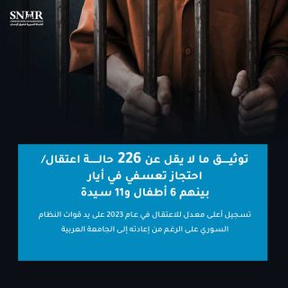 الشبكة السورية لحقوق الإنسان توثق ما لا يقل عن 226 حالة اعتقال/ احتجاز تعسفي في أيار بينهم 6 أطفال و11 سيدة.