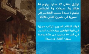 الشبكة السورية لحقوق الإنسان توثق مقتل 72 مدنيا بينهم 14 طفلا و7 سيدات و9 أشخاص بينهم 1 سيدة بسبب التعذيب في سوريا في تشرين الثاني 2023